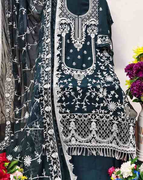 Women Embroidered Unstitched Dress Material Price in India