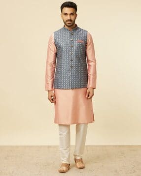 manyavar Men Floral Print Regular Fit Nehru Jacket-picture-52
