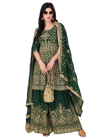 Embroidered 1-Piece Semi-Stitched Straight Dress Material Price in India