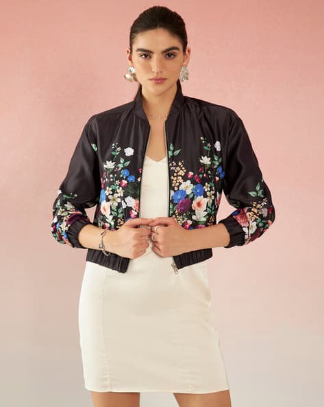 Women Floral Print Relaxed Fit Bomber Jacket