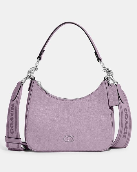 Store Coach Textured Leather Hobo/Crossbody Bag in Eggplant Purple