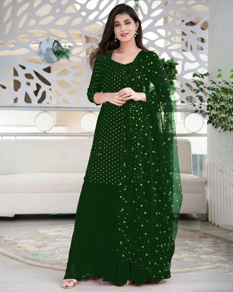Women Embellished 3-Piece Semi-Stitched Straight Dress Material Price in India