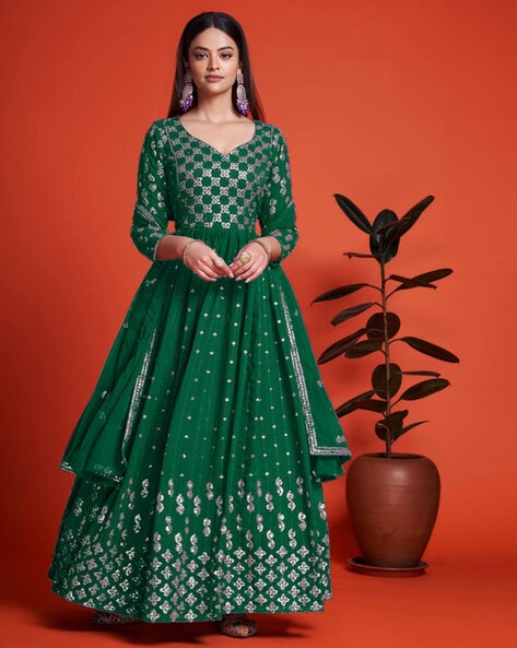 Women Embellished 3-Piece Semi-Stitched Anarkali Dress Material Price in India