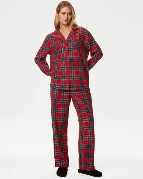 Women Checked Regular Fit Pyjama Set