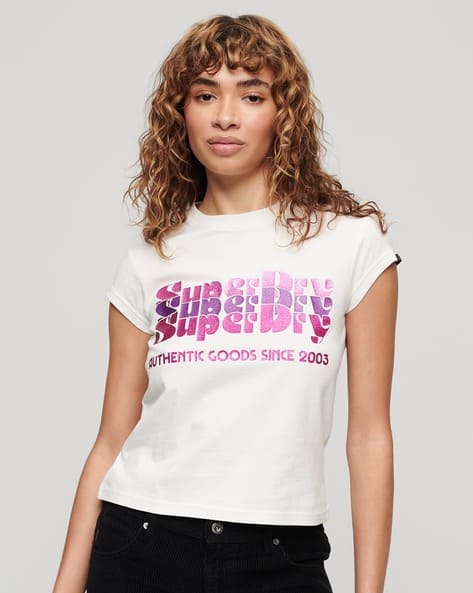 SUPERDRY Retro Glitter Logo Cap Sleeve T-Shirt