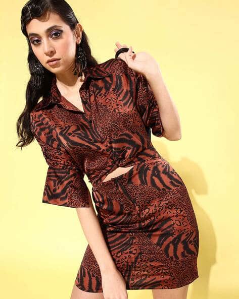 Women Animal Print Wrap Dress