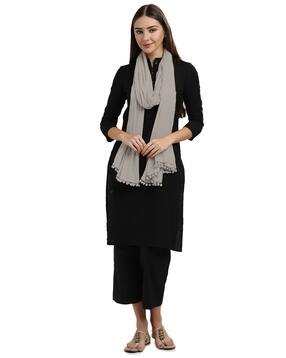 morrio Women Chiffon Dupatta with Pom-Pom-picture-22