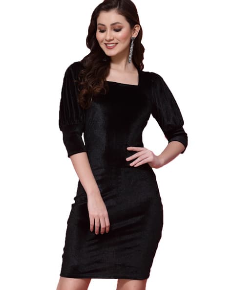 Buy Kassually Women Square-Neck Bodycon Vel Online | Ajio.com