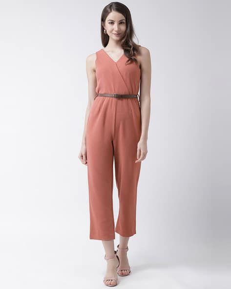 V-neck Jumpsuit with Waist Belt