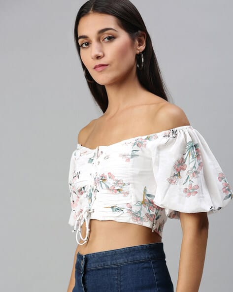 Floral Print Off-Shoulder Crop Top
