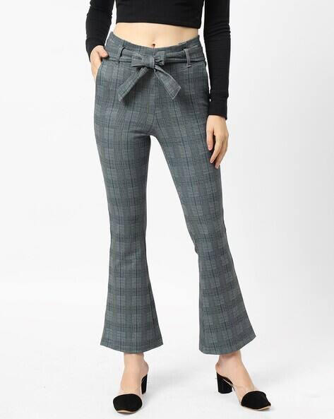KRAUS Women Checked Relaxed Fit Paper Bag Trousers