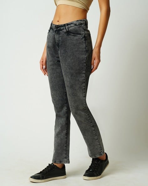 Skinny Jeans Grey Acid Wash Mom Jeans Women K603 Acid-Wash High