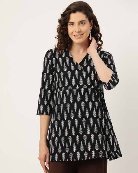Clothing Culture Women Floral Print V-Neck Angrakha Kurti
