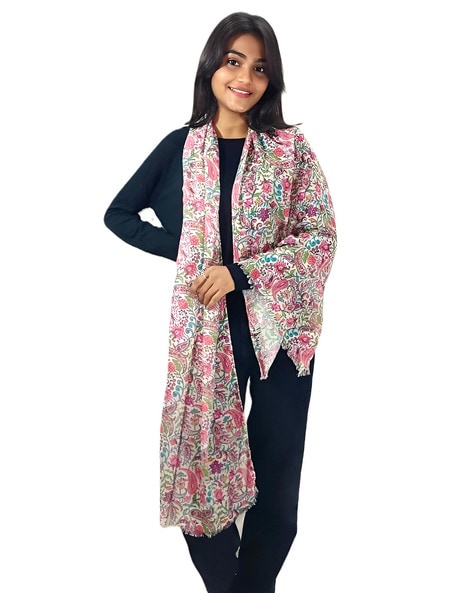 Women Paisley Print Stole with Tassels Price in India