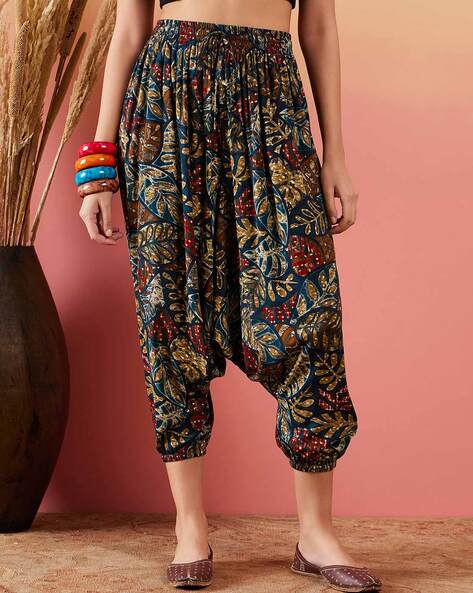Women Printed Pants with Elasticated Waist Price in India