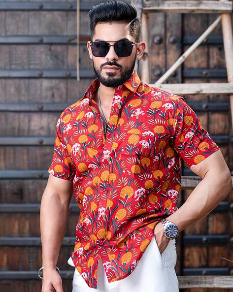 Floral Print Shirt with Patch Pocket