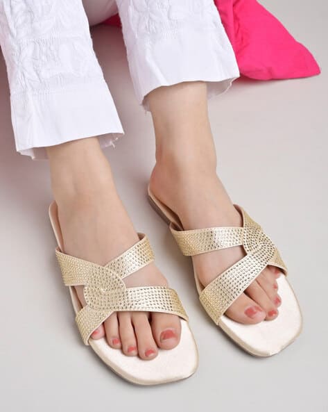 Buy Cream Flat Sandals for Women by Shoetopia Online