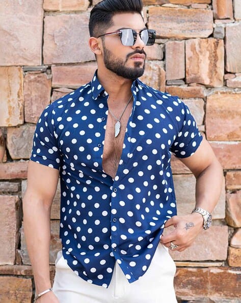 Polka-Dot Shirt with Curved Hem