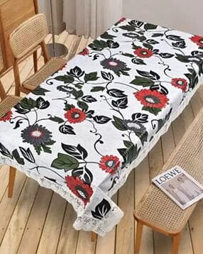 dakshya industries Floral Print 6-Seater Waterproof Table Cover 90" x 60"-picture-53