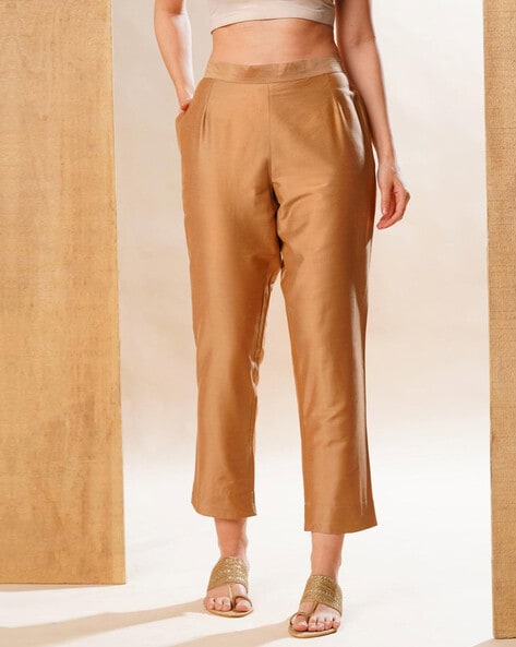 Women Mid-Rise Flat-Front Pant Price in India