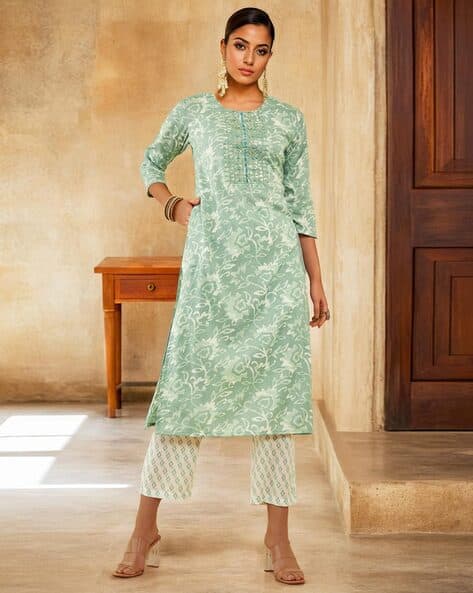 Women Floral Print Straight Kurta Pants Set