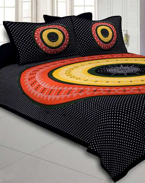 Jaipur Fabric 120 TC Printed Queen Size Bedsheet with Pillow Covers