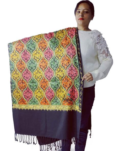 Women Embroidered Shawl with Tassels