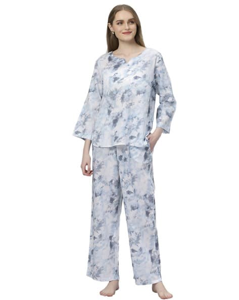 Satin Tie Dye Pyjamas Women Tie Dye Top Pyjamas Set