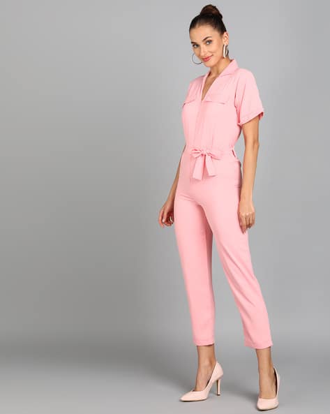 Pink Jumpsuit Tie Waist Buy Pink Jumpsuits &Playsuits For Women By