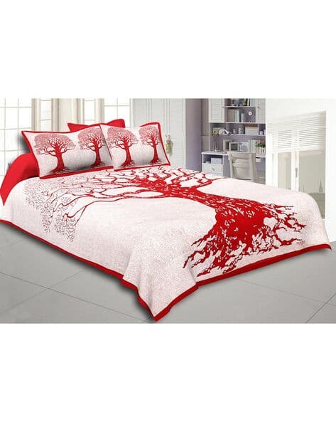 Jaipur Fabric 180 TC Maroon 100% cotton Printed Double Bedsheet  With 2 Pillow Cover