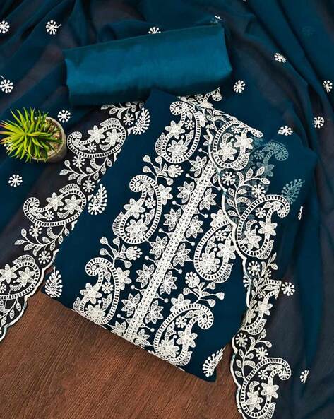 Embroidered Unstitched Dress Material Price in India