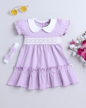 A-Line Dress with Lace Detail & Short Sleeves-image-37