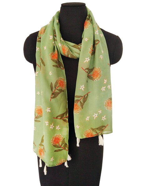 Women Floral Print Stole with Fringes
