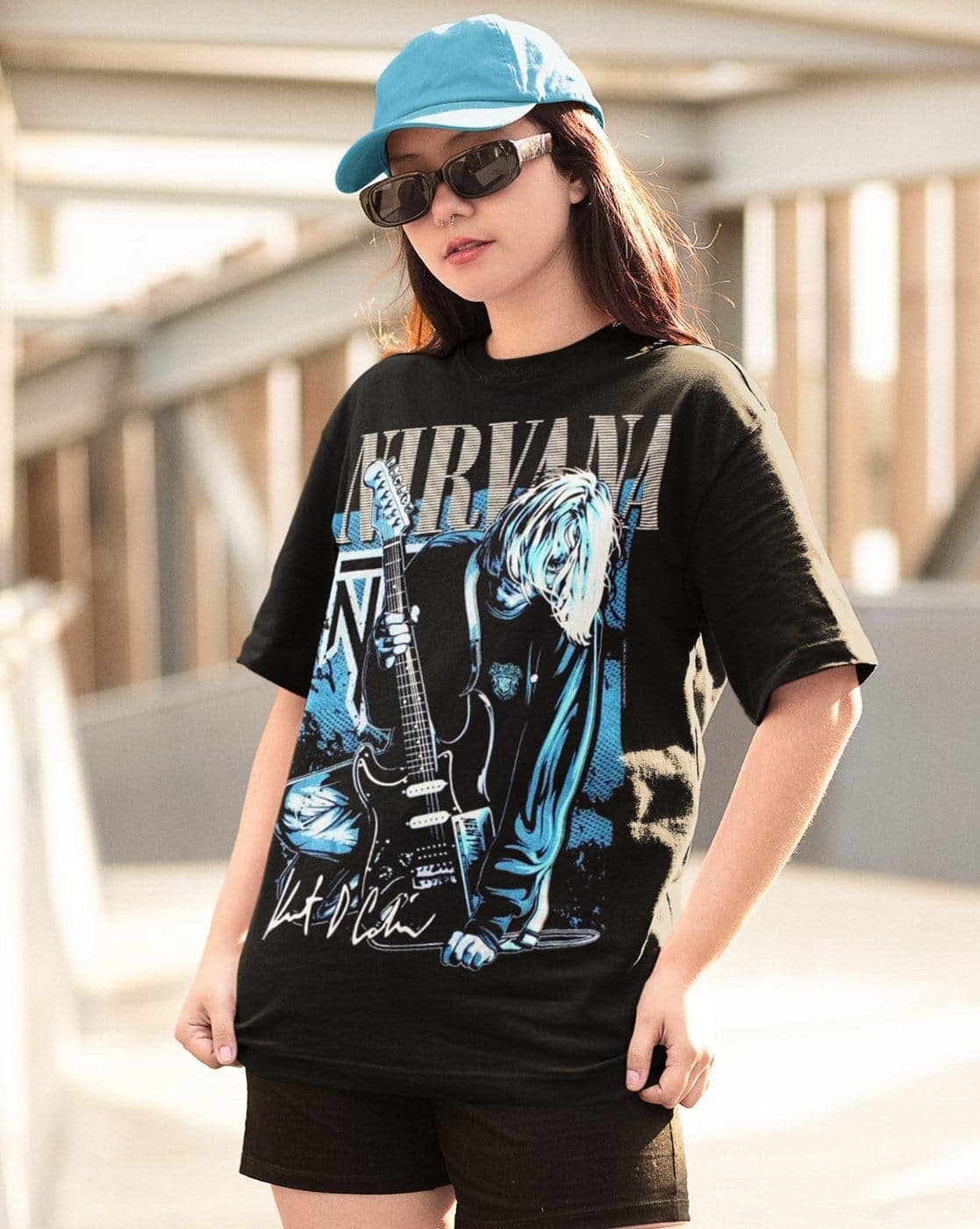 Women Nirvana Print Oversized Round-Neck T-Shirt