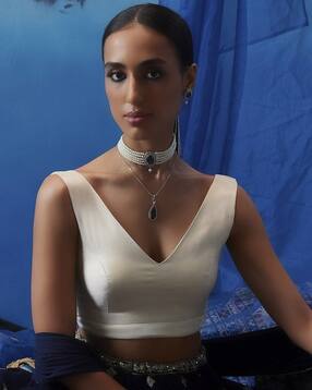 V-Neck Back-Open Blouse-image-13