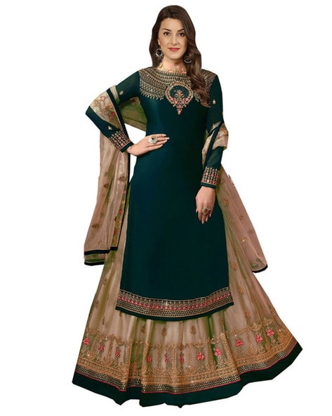 Embroidered Semi-Stitched Straight Dress Material Price in India