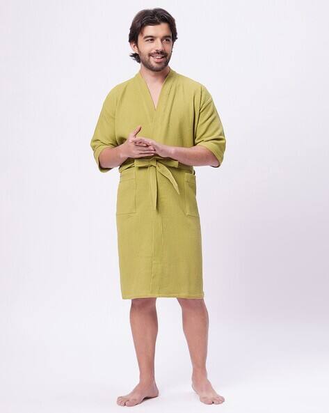 Men Cotton Bathrobe with Patch Pockets