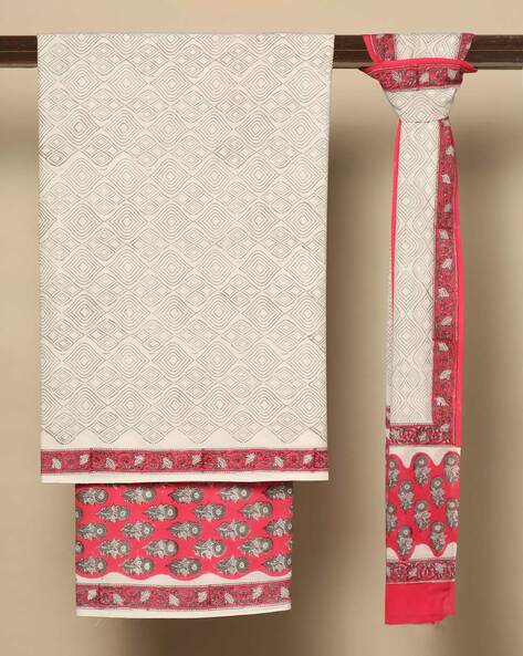 Bagru Handblock Print Cotton 3-Piece Unstitched Dress Material Price in India