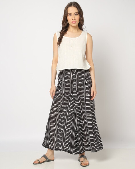 Women Striped Pleated Palazzos Price in India