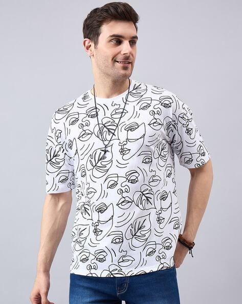 Men Tropical Print Loose Fit Round-Neck T-Shirt