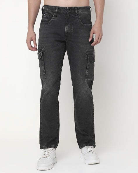 GAS Men Lightly Washed Straight Fit Cargo Jeans