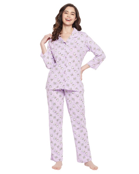 Women Printed Shirt & Pyjamas Set