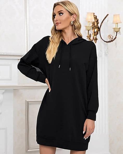 Women Hooded-Neck Long Sleeves Mini Shift Dress