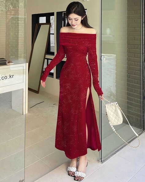 Long red bodycon dress best sale