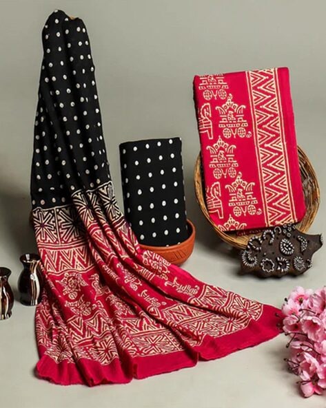 Women Polka-Dot Print 3-Piece Dress Material Price in India