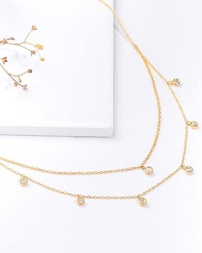 giva Sterling Silver Gold-Plated Zircon-Studded Dual Layered Necklace-picture-51