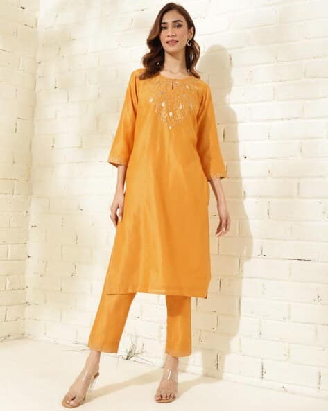 Buy Mustard Kurta Suit Sets for Women by Fabindia Online