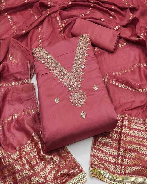 Women Embroidered 3-Piece Dress Material Price in India