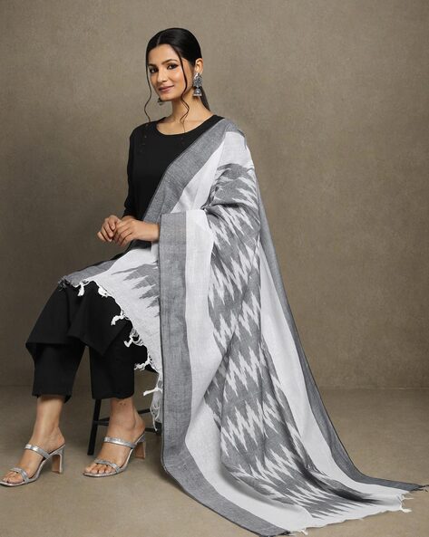 Ikat Print Cotton Dupatta with Tassels Price in India