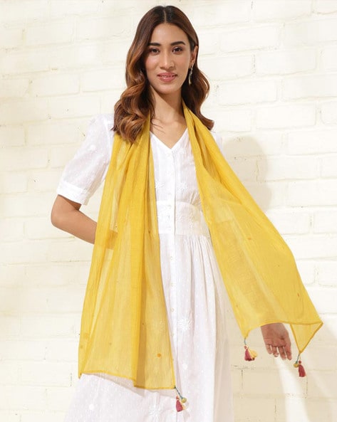 Woven Cotton Silk Stole with Tassels Price in India